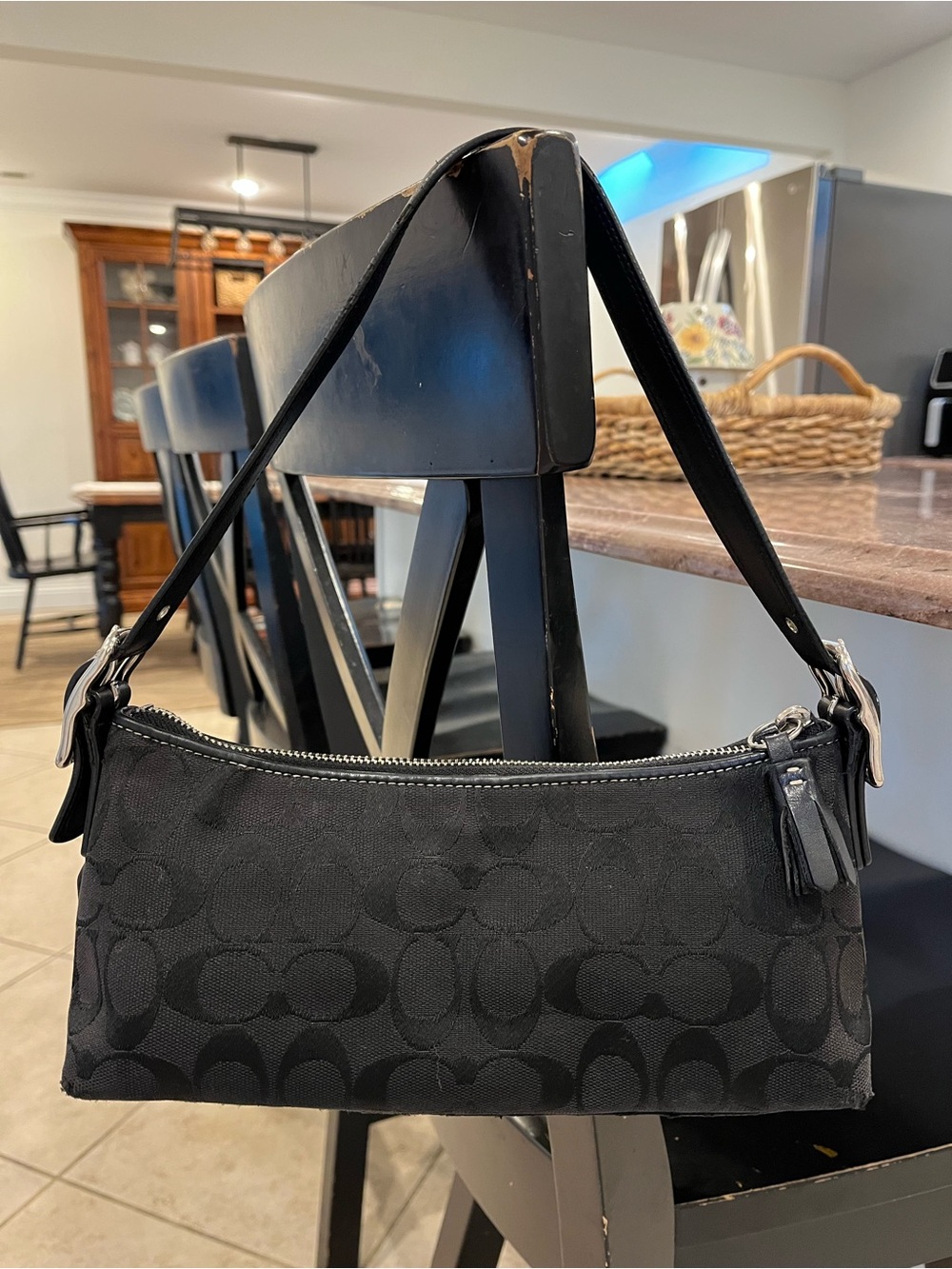 Coach Hamptons Black Signature Demi Baguette Bag